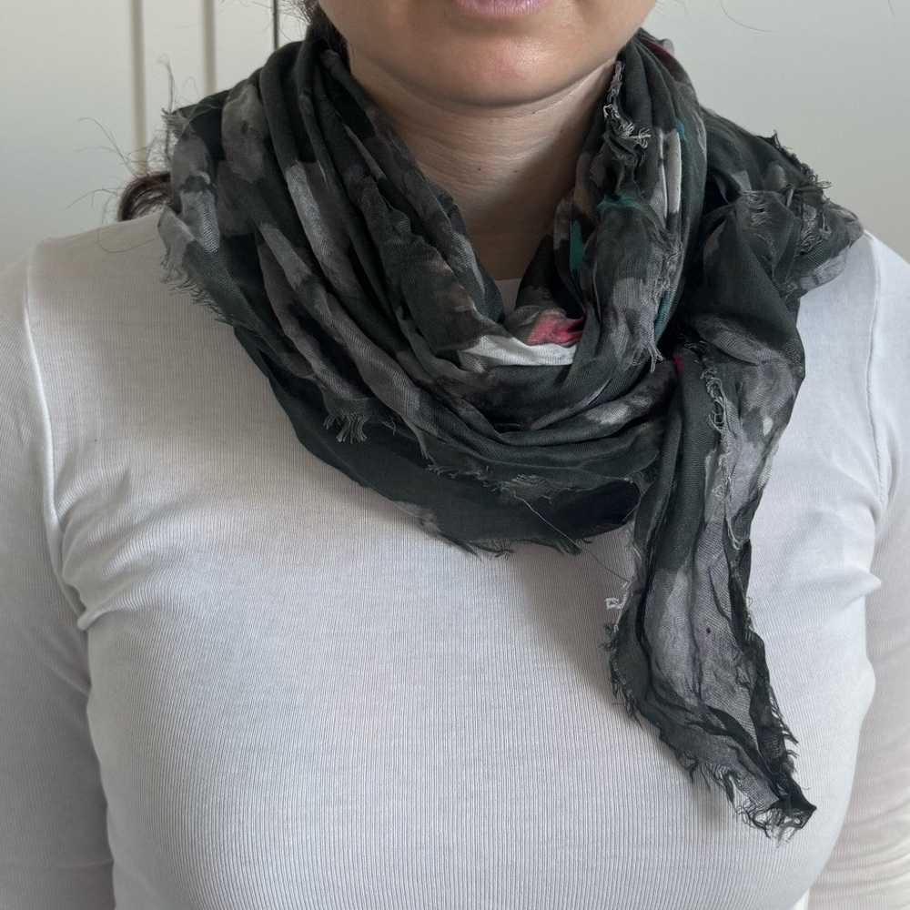 Zadig & Voltaire gray and green Patterned Scarf with Heart Accents